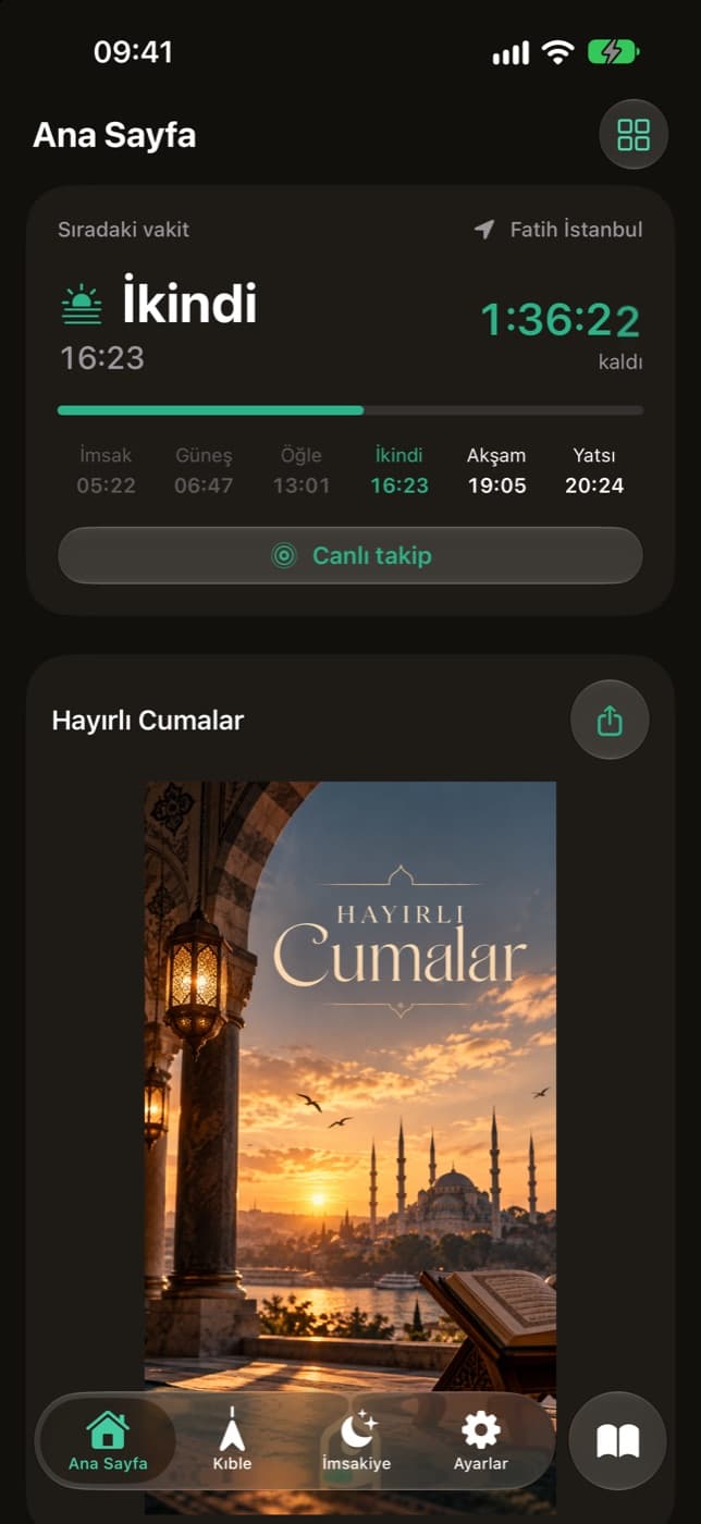 iSakna ana sayfa: sıradaki vakit ve geri sayım