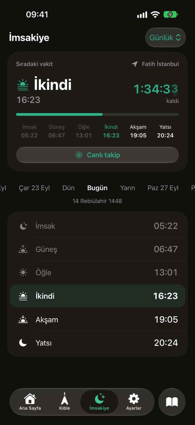 iSakna imsakiye: günlük vakitler