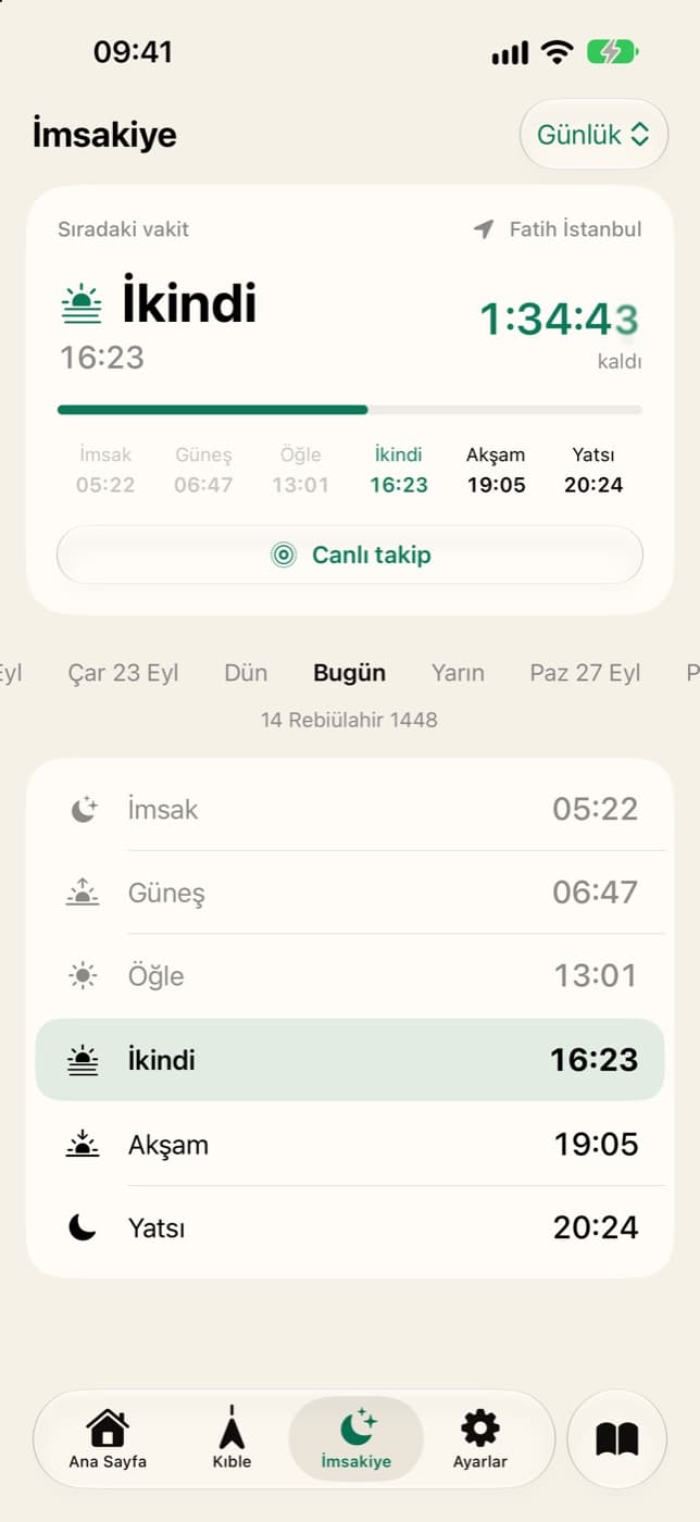 iSakna imsakiye: günlük vakitler