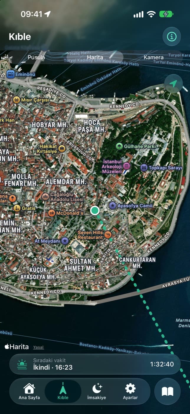 Kıble, harita modu