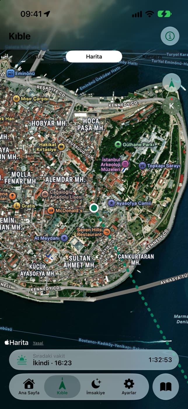 Kıble, harita modu